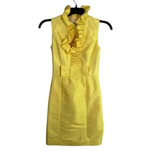 Alfred Sung Dress Women's 2 Yellow‎ Retro Ruffle Bow Sheath Knee Length Demure